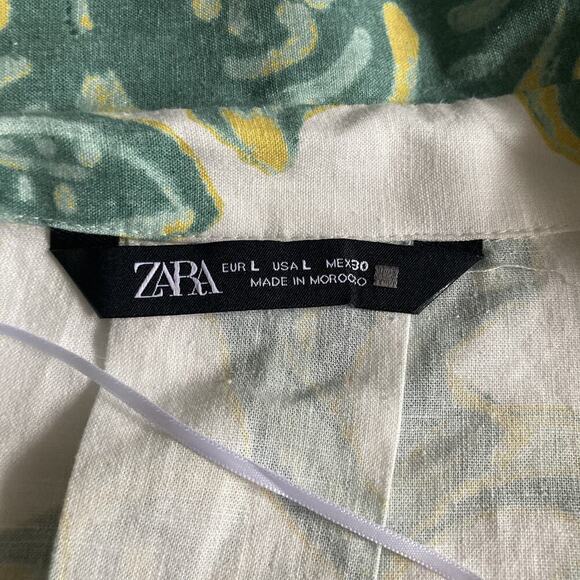 Zara Top Linen blend oversize shirt top Beach Boho Paisley Coastal Women's L - Picture 10 of 12